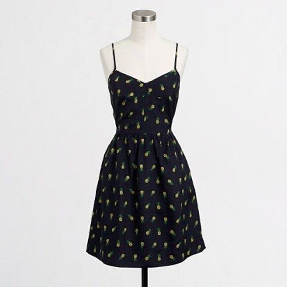 J. Crew Pineapple Print SpageStraos Satin Dress Size 00 Black Gold - Picture 10 of 10